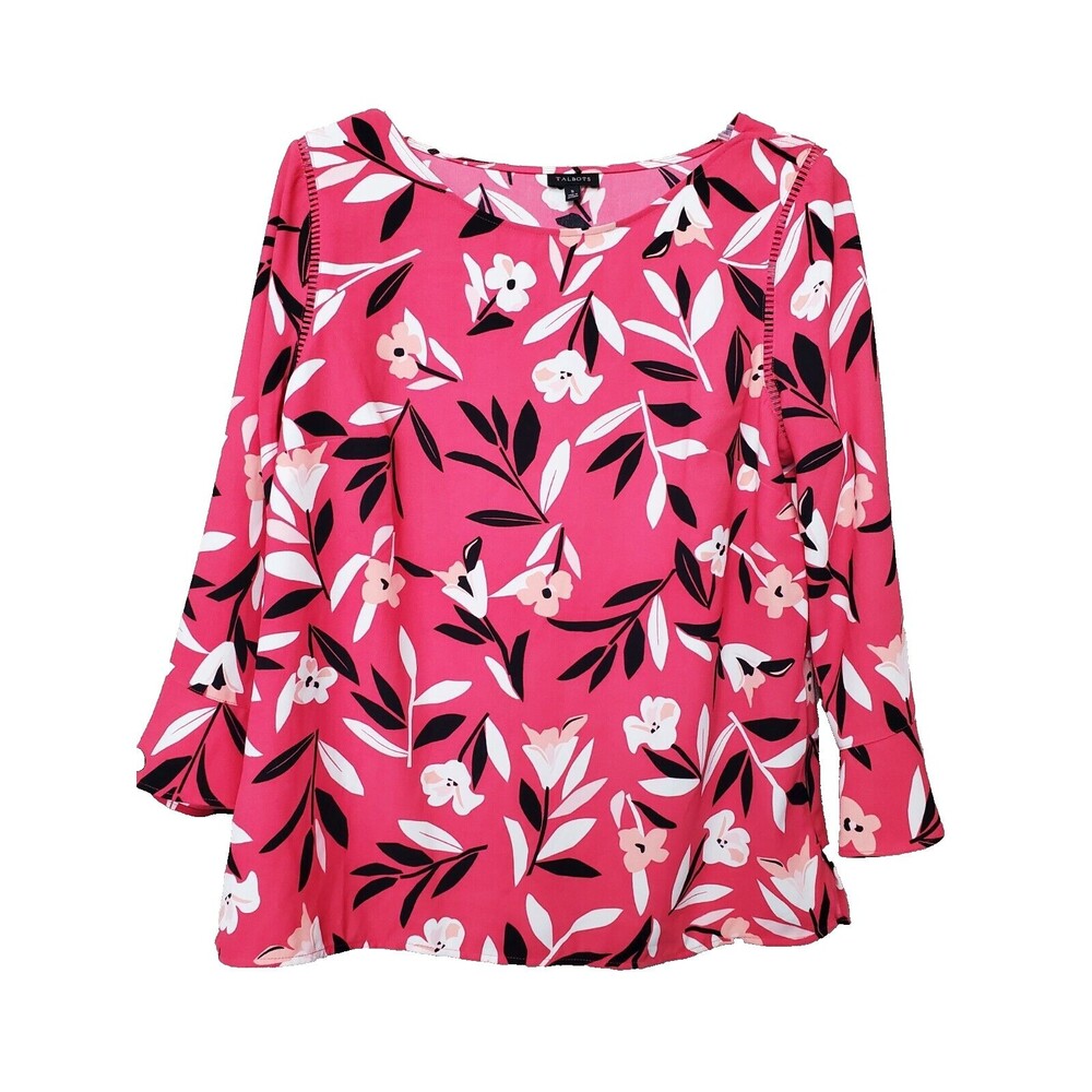 Talbots Pink Floral Bell Sleeve Side-Zip Blouse Size Small